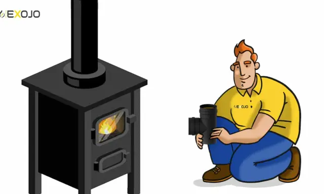Hombre con codo de chimenea listo para instalar chimenea de leña en casa.