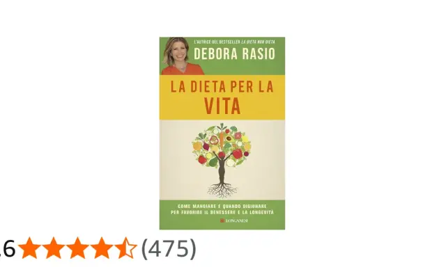 Copertina del libro "La dieta per la vita" di Debora Rasio, con un albero di frutta e verdura.