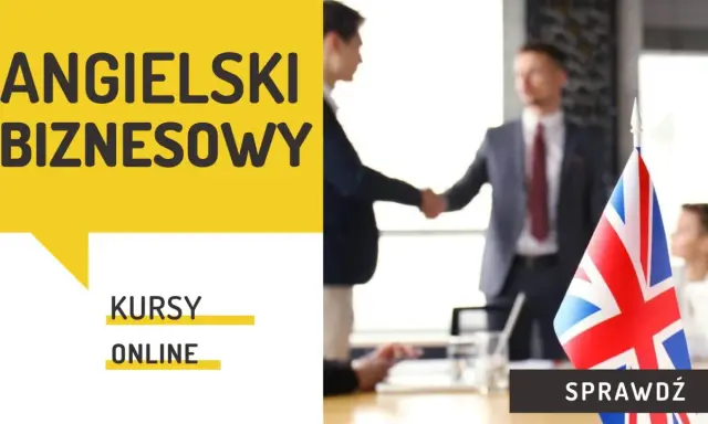 Angielski biznesowy online: kursy dla profesjonalistów. Dwóch mężczyzn w garniturach ściska sobie dłonie, obok flagi Wielkiej Brytanii.