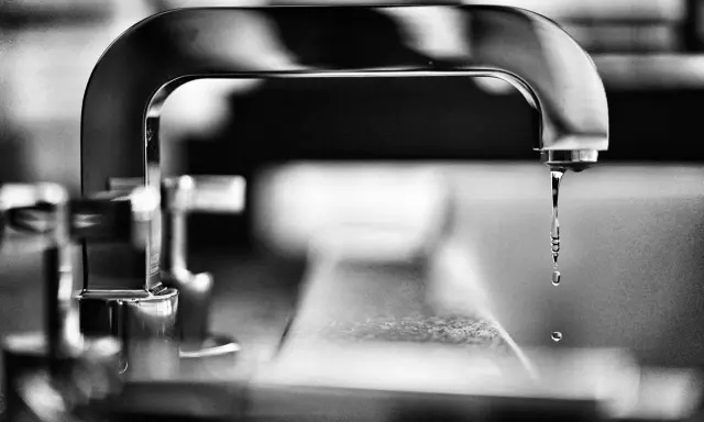 Gouttes d'eau tombant d'un robinet, évoquant la dureté de l'eau à Lyon.