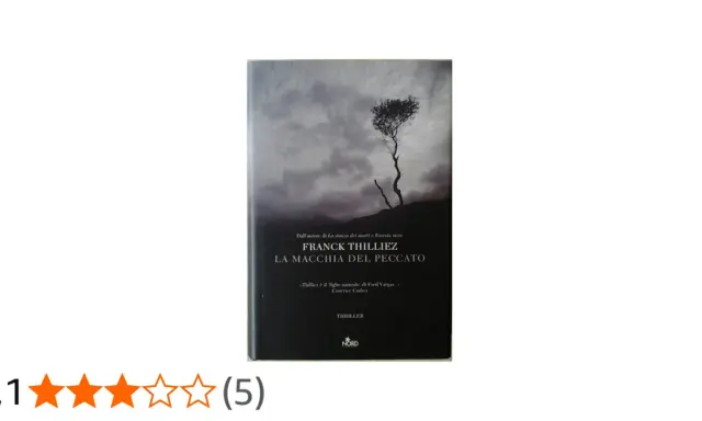 Copertina del libro "La macchia del peccato" di Franck Thilliez. Un albero solitario su uno sfondo nuvoloso evoca un'atmosfera cupa.
