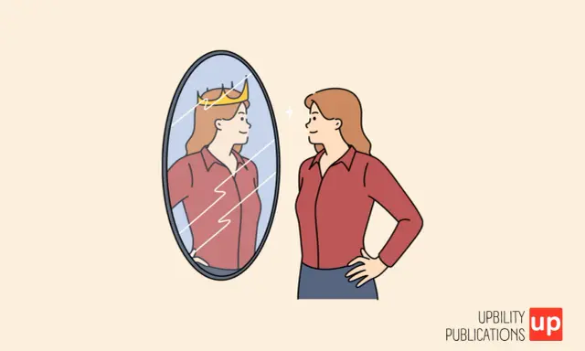 Donna con corona riflessa nello specchio, un'immagine che illustra che significa essere narcisista.