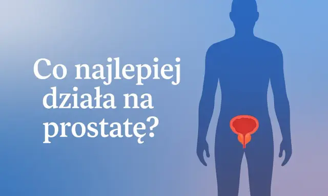 Sylwetka mężczyzny z zaznaczoną prostatą. Pytanie: "Co najlepiej działa na prostatę?". Dowiedz się, jak dbać o prostatę.