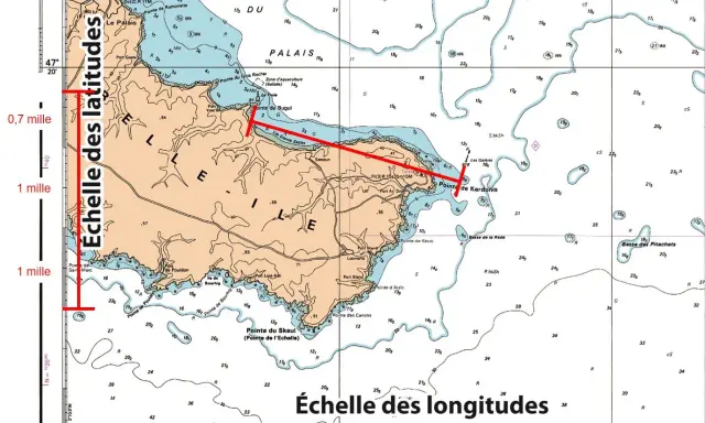 Carte marine détaillée pour télécharger carte marine gratuite. Échelles de latitudes et longitudes visibles.