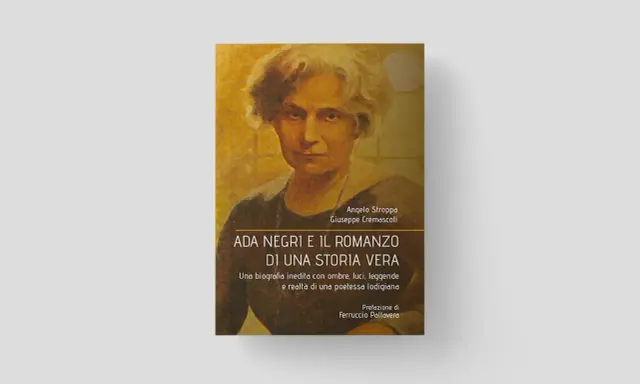 Copertina libro: ritratto di Ada Negri poetessa, con titolo "Ada Negri e il romanzo di una storia vera".