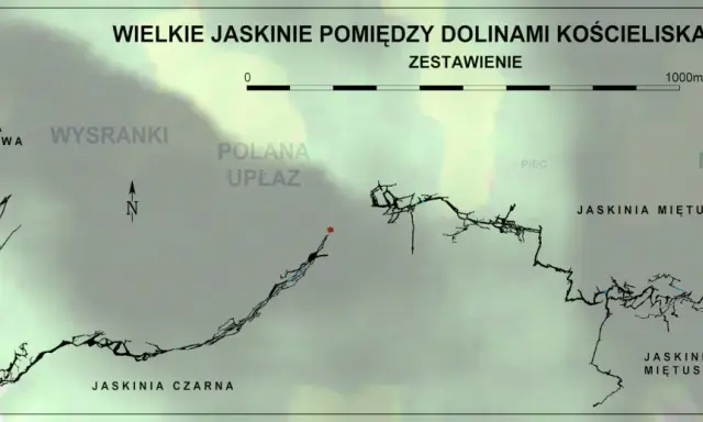 Mapa jaskiń Tatr Niżnych: Jaskinia Mroźna, Naciekowa, Zimna, Czarna, Miętusia i Miętusia Wyżnia.