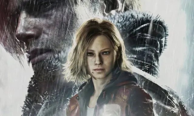 Młoda kobieta i mężczyzna w deszczu, tło sugeruje atmosferę Resident Evil Outbreak.