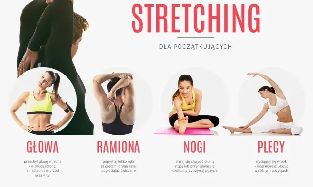 Zestaw ćwiczeń rozciągających dla początkujących: głowa, ramiona, nogi, plecy.