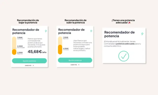 Recomendador de potencia: te ayuda a ajustar tu potencia contratada luz para ahorrar o evitar problemas.