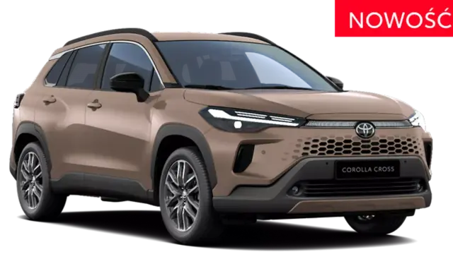 Nowa Toyota Corolla Cross w kolorze brązowym, stylowa i ekologiczna toyota hybryda, idealna na miejskie wyprawy.