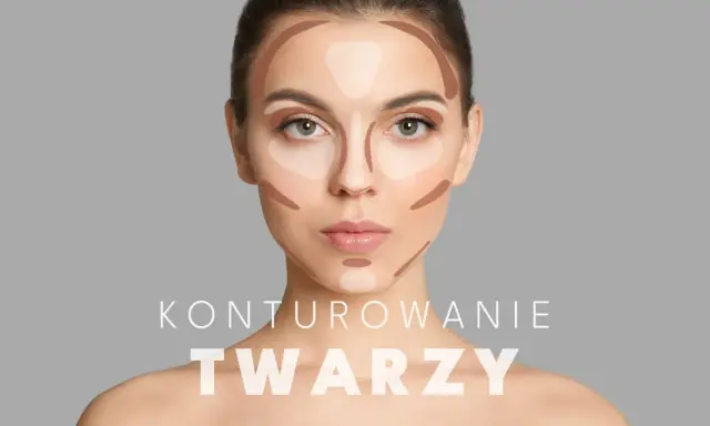 Modelowanie twarzy: technika konturowania dla podkreślenia rysów. Jasne i ciemne tony tworzą iluzję głębi i kształtu.