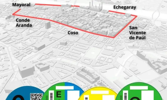 Mapa de zbe zaragoza con zonas delimitadas: Mayoral, Conde Aranda, Coso, Echegaray y San Vicente de Paúl.