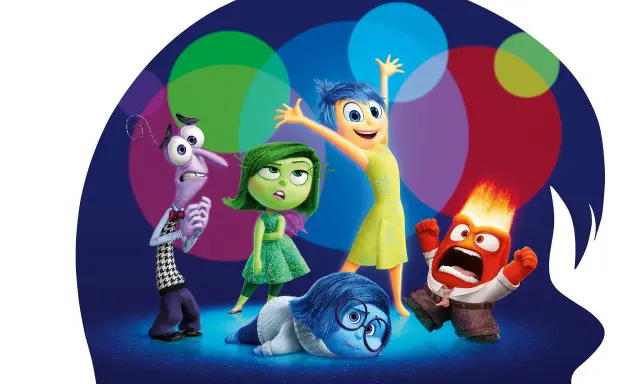 Personajes de "Inside Out" muestran emociones, clave para la inteligencia emocional niños. Alegría, Tristeza, Miedo, Asco y Furia.