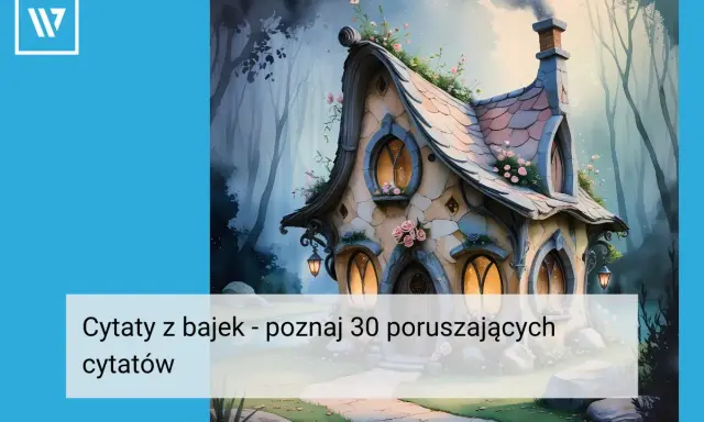Bajkowy domek w lesie, ozdobiony kwiatami, z dymem z komina.