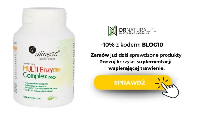 Suplement diety Aliness Multi Enzyme Complex PRO z probiotykami i błonnikiem, co na lepsze trawienie. Zamów z kodem BLOG10.