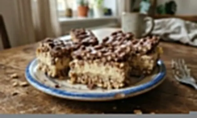 Pyszne ciasto Kinder Country na talerzu, z kremowym nadzieniem i chrupiącą czekoladą. Idealne na deser!