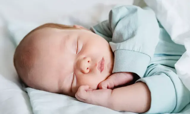 Un tierno recién nacido duerme plácidamente envuelto en mantas. Su carita serena y sus manitas descansan, disfrutando de un profundo sueño.