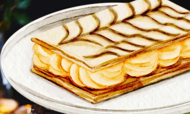 Délicieux mille-feuille pâtissier aux couches croustillantes et à la crème onctueuse, prêt à être dégusté.