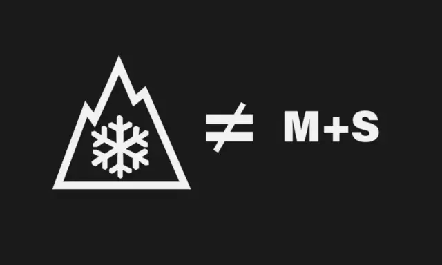 Góra z płatkiem śniegu nie jest równa M+S. Symbol 3pmsf oznacza opony zimowe.