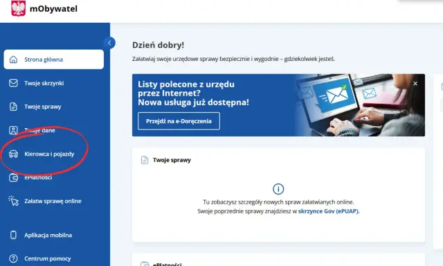 Menu mObywatel: Kierowca i pojazdy. Sprawdź swoje punkty karne online.