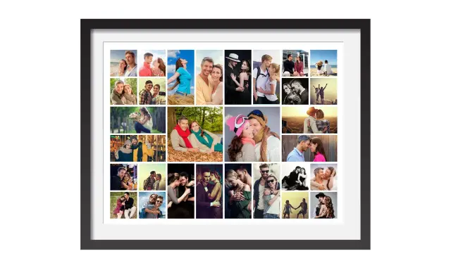 Plantilla collage fotos gratis Photoshop. Muestra parejas felices en diversas escenas románticas, ideal para crear recuerdos.