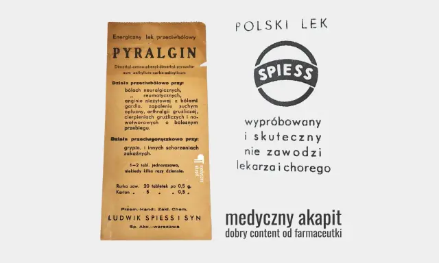 Pyralgina na bóle neuralgiczne, reumatyczne, anginy, grypy. Lek skuteczny, nie zawodzi lekarza i chorego.