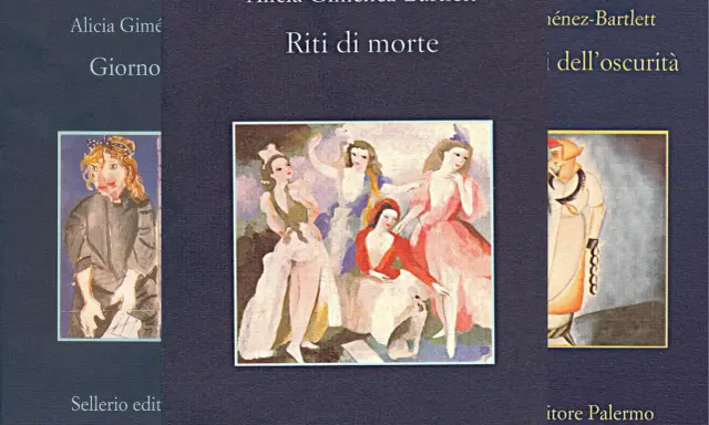 Libri di Alicia Giménez-Bartlett in ordine cronologico: "Giorno", "Riti di morte" e "i dell'oscurità". Sellerio editore Palermo.