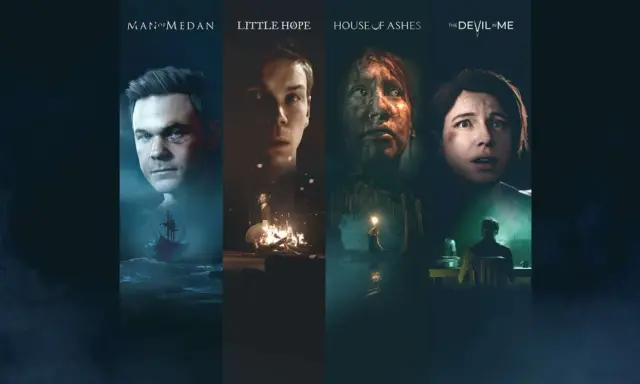 Kolaż z gier: Man of Medan, Little Hope, House of Ashes, The Devil in Me. Idealne dla fanów gier podobnych do Until Dawn, pełnych napięcia i wyborów.