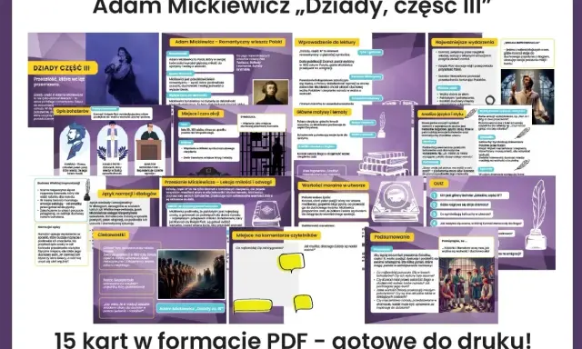 Dziady cz. III bohaterowie: Konrad, Ksiądz Piotr, Senator. Mickiewicz ukazuje ich walkę, cierpienie i miłość do ojczyzny.