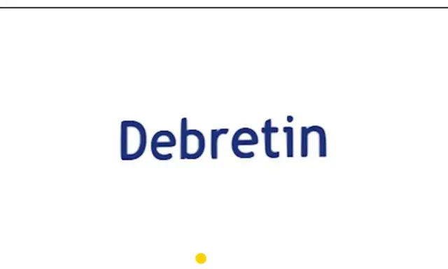 Niebieski napis "Debretin" na białym tle. Czy przyjmować Debretin przed czy po jedzeniu?