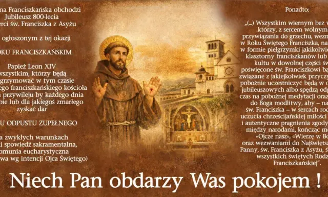 Św. Franciszek z Asyżu błogosławi w Roku Franciszkańskim. Obraz upamiętnia 800-lecie śmierci świętego.