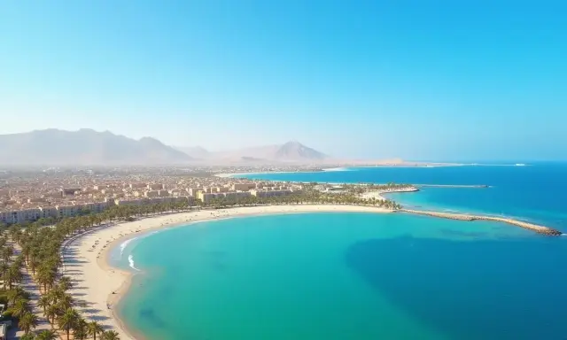 Piękna plaża z palmami i turkusową wodą. Czy to Hurghada czy Marsa Alam? Wybór należy do Ciebie!