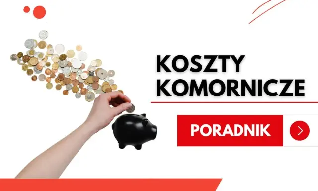 Ręka wrzuca monetę do świnki-skarbonki. Tekst: "Koszty komornicze po umorzeniu egzekucji". Poradnik.