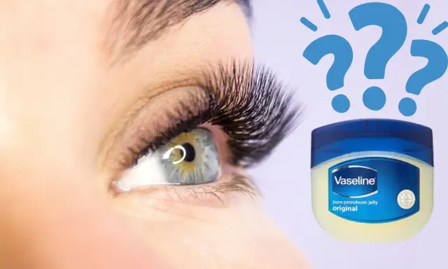 Un œil avec des cils volumineux à côté d'un pot de Vaseline. Est-ce le secret pour des cils parfaits ?