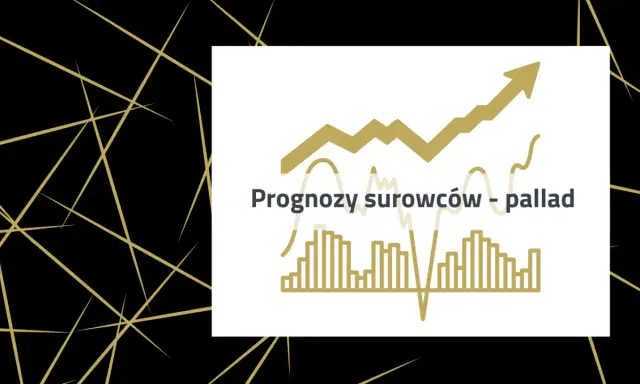 Wykresy i tekst "Prognozy surowców - pallad" na czarnym tle z złotymi liniami.