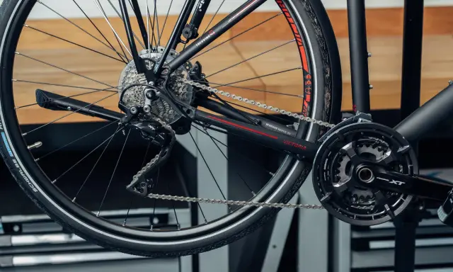 Detailaufnahme der Fahrradkette und des Ritzelpakets. Wenn Sie sich fragen, welche Fahrradkette brauche ich, hilft dieser Blick auf die Komponenten.