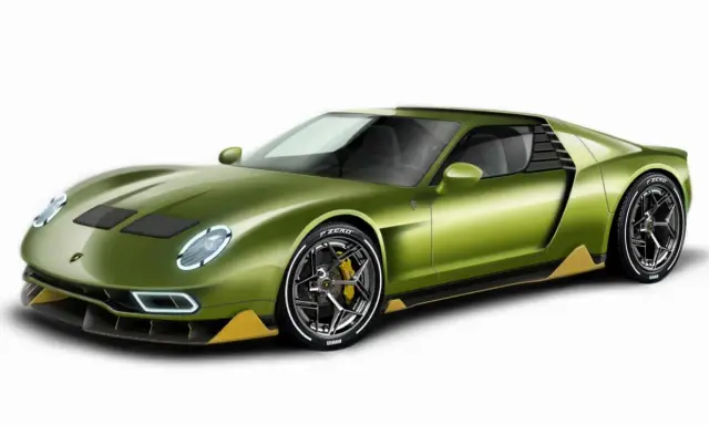 Grüner Lamborghini Miura mit V12-Motor, ein Meisterwerk der Ingenieurskunst.