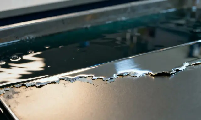 Metalowa powierzchnia z odpryskującym chromem, zanurzona w płynie. Zastanawiasz się, czym wyczyścić chrom?