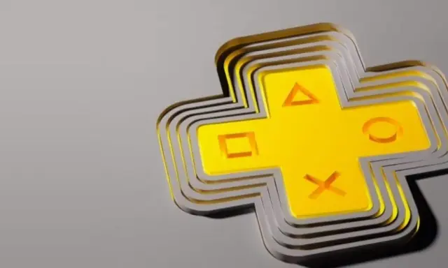 Żółty symbol PlayStation Plus z przyciskami, zapowiedź gier na ps plus marzec.