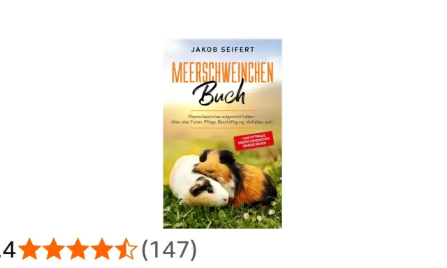 Buchcover mit zwei Meerschweinchen, das Thema "Meerschweinchen artgerecht halten" behandelt. Tipps für Futter, Pflege und Gehegebau.