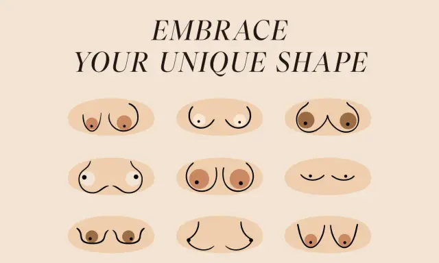 Illustrazione che mostra diverse taglie di seno a confronto, celebrando la bellezza di ogni forma.