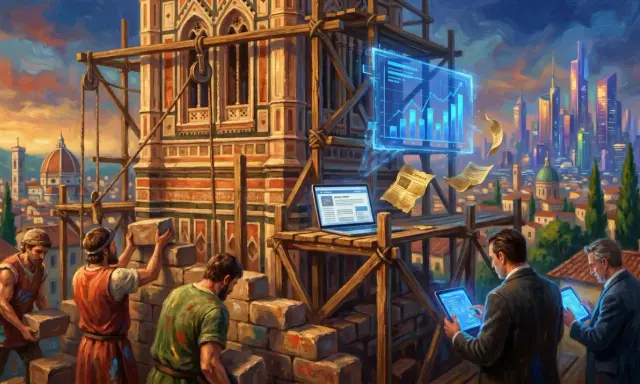 Costruzione di un duomo con muratori e ologrammi futuristici. Un racconto fantasy classe quinta che unisce passato e futuro.