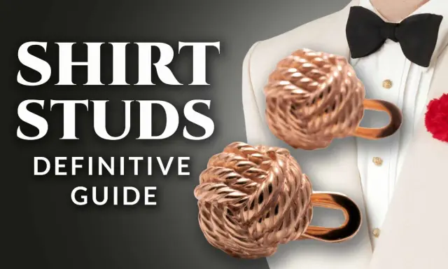 Learn how to wear tuxedo shirt studs with this definitive guide. Features knot-style studs on a formal shirt.
