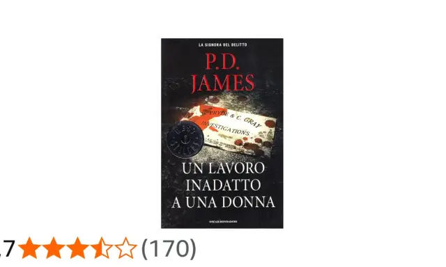 Copertina del libro "Un lavoro inadatto a una donna" di P.D. James, con un biglietto da visita macchiato di sangue e un distintivo "Best Sellers". La trama suggerisce un inganno di troppo.