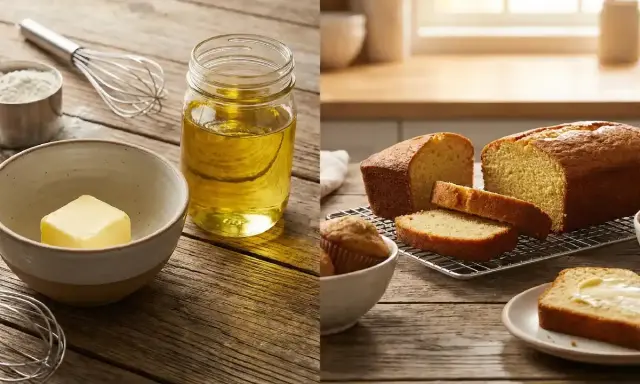 Pour remplacer beurre par huile de coco, voici des pains et muffins dorés. Ingrédients de pâtisserie sur fond de bois.