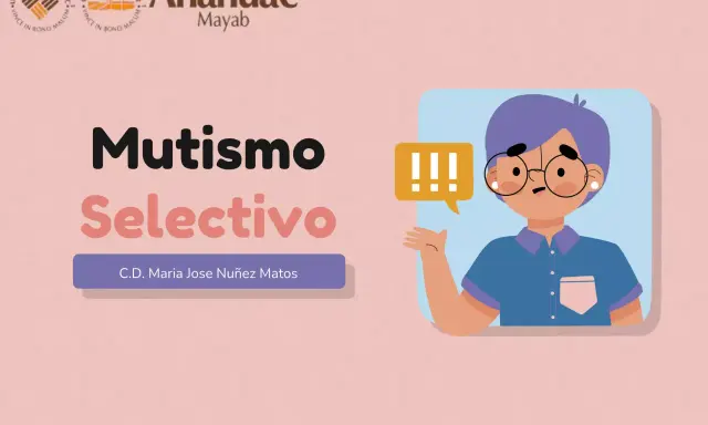 Ilustración de un niño con mutismo selectivo y autismo, con un bocadillo de diálogo que muestra signos de exclamación.