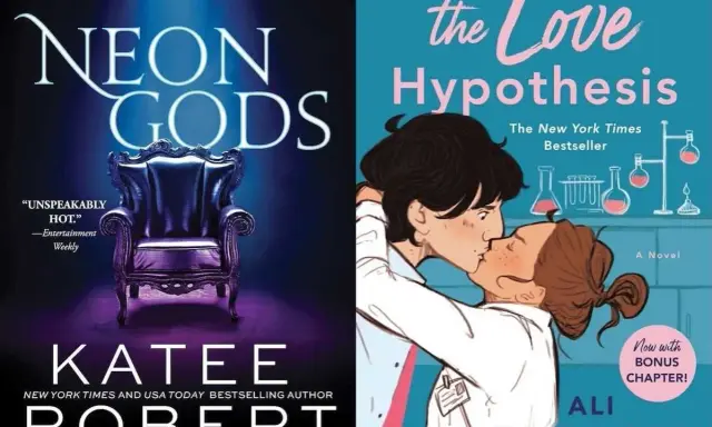 Copertine di libri "Neon Gods" e "The Love Hypothesis", perfetti per chi ama i libri spicy.