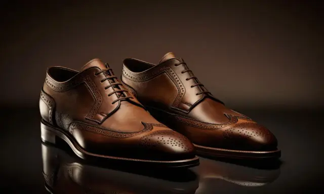 Eleganti scarpe stringate in pelle marrone, un esempio di diversi tipi di scarpe classiche da uomo con decorazioni traforate.