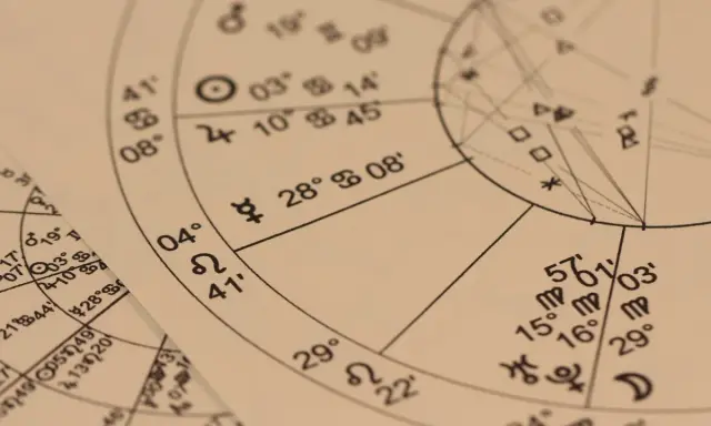 Zbliżenie na papier z symbolami i liczbami, ukazujące astrologia wedyjska kosmogram.