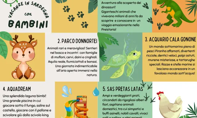 Vacanze in Sardegna con bambini: dinosauri, animali, acquario, parco acquatico e fattoria. Un'avventura indimenticabile per tutta la famiglia!